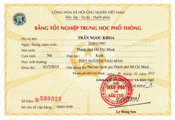 bằng tốt nghiệp cấp ba